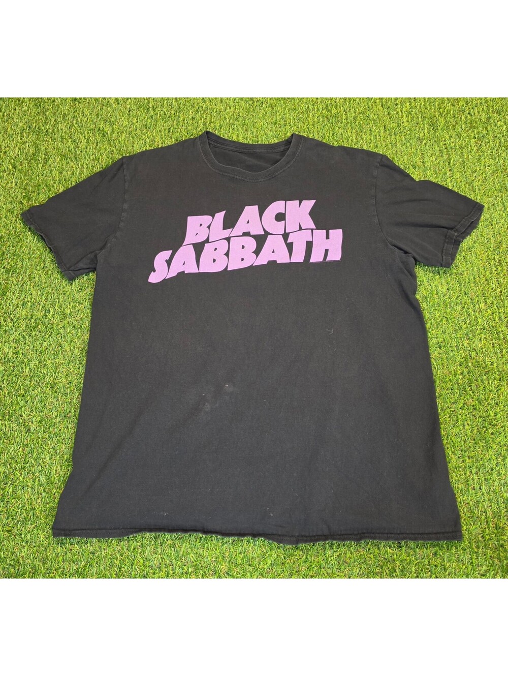 Black Sabbath Vintage Style Black Graphic T-Shirt with Pink Logo, Size Large
